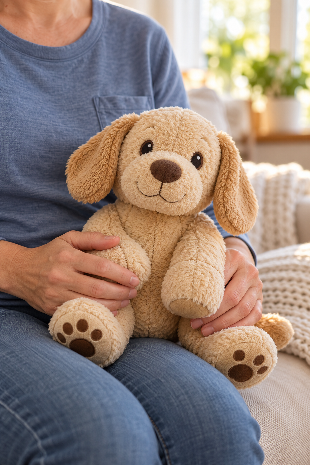 Volunteer holding a stuffed dog